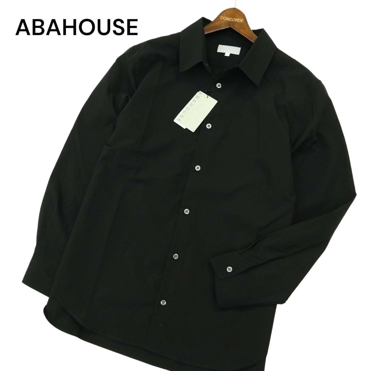 新品 未使用★ ABAHOUSE アバハウス ナチュラル ストレッチ 長袖 リラックス レギュラーカラー シャツ Sz.50　メンズ 黒　A4T03234_3#C_画像1