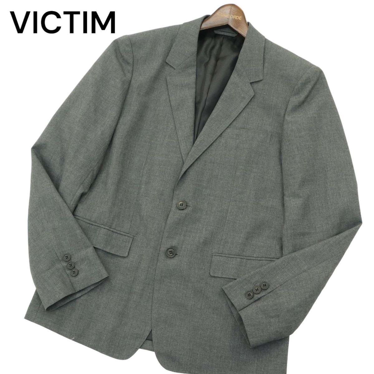 VICTIM ヴィクティム 通年 総裏★ アンコン テーラード ジャケット Sz.XL　メンズ グレー 大きいサイズ 日本製　A4T03310_3#O_画像1