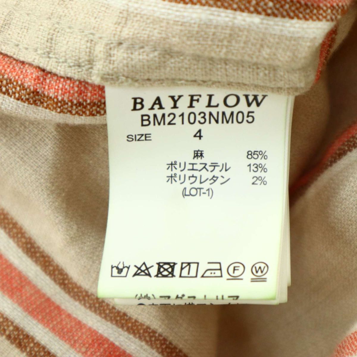 21SS★ BAYFLOW ベイフロー 【麻 リネン】 長袖 ストライプ シャツ Sz.4　メンズ ベージュ　A4T03414_4#C_画像6