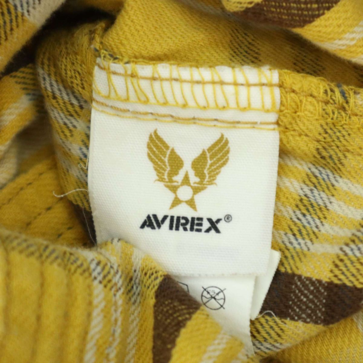 AVIREX アヴィレックス 通年 バック刺繍★ 長袖 ワーク チェック ソフト ネル シャツ Sz.L　メンズ 黄色　A4T03747_4#C_画像6