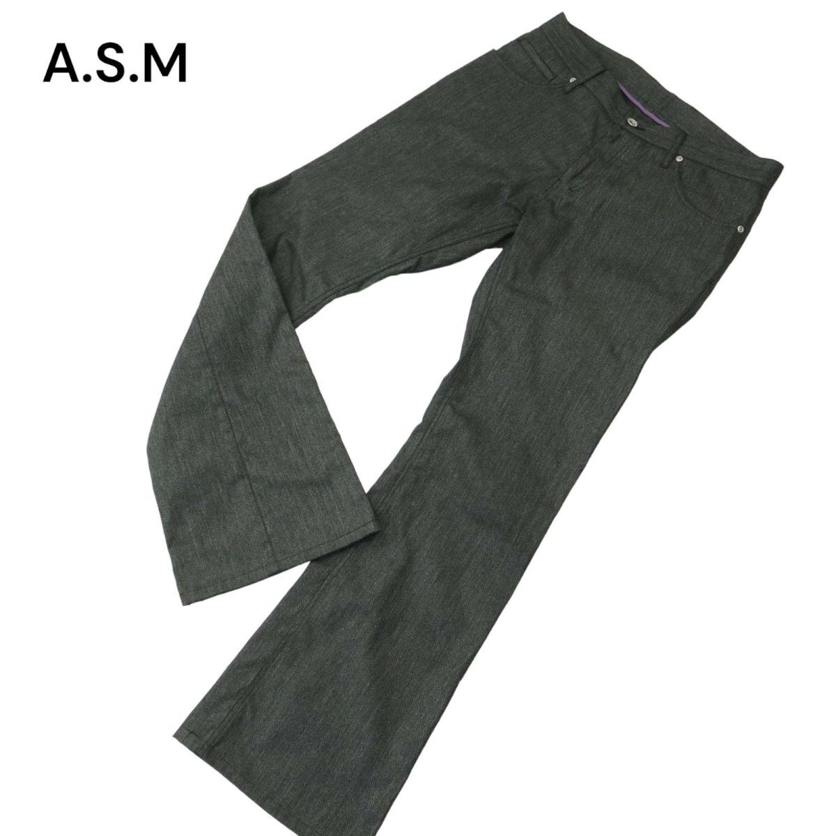 A.S.M アトリエサブ メン 通年 ヘリンボーン★ ブーツカット パンツ Sz.50　メンズ グレー ASM　A4B02046_4#R_画像1