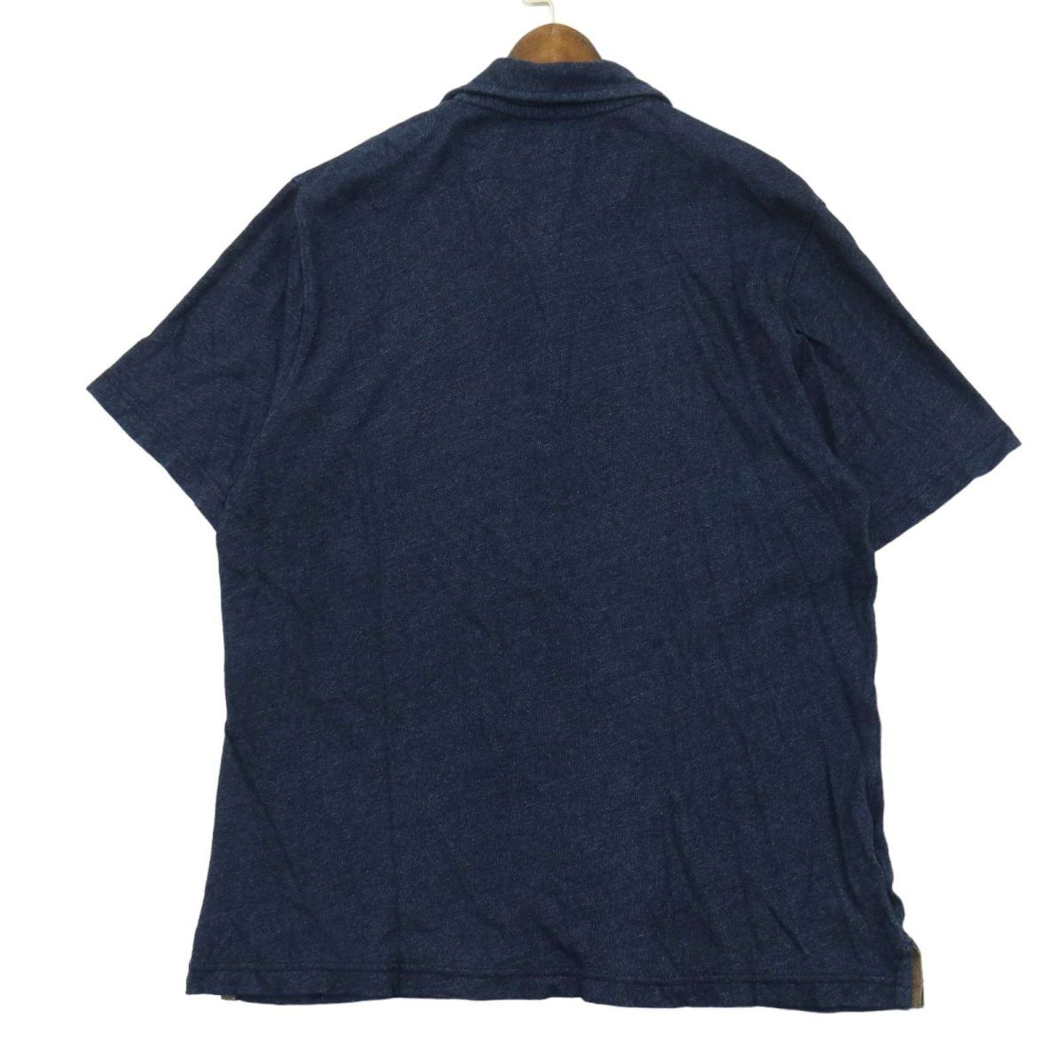 美品★ Eddie Bauer エディーバウアー 春夏 インディゴ★ ボーダー 半袖 ポロシャツ Sz.M　メンズ ネイビー アウトドア　A4T04138_4#A_画像4