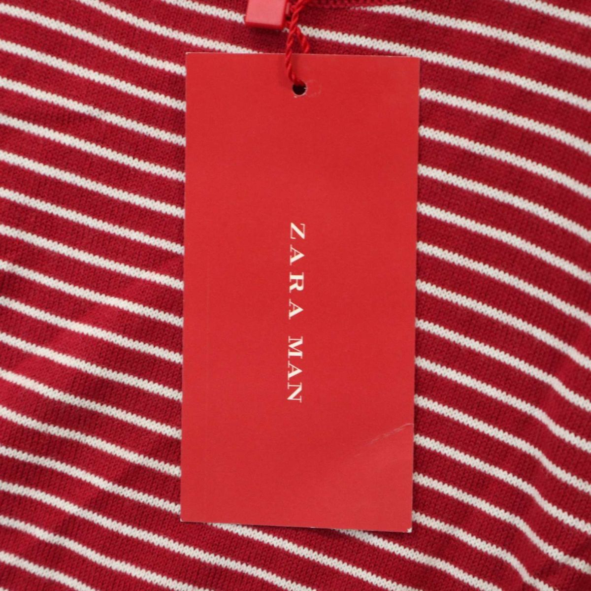【新品 未使用】 ZARA MAN ザラ マン 通年 ボーダー 長袖 カットソー ロンTシャツ Sz.XL　メンズ 大きいサイズ 赤　A4T04258_4#F_画像5