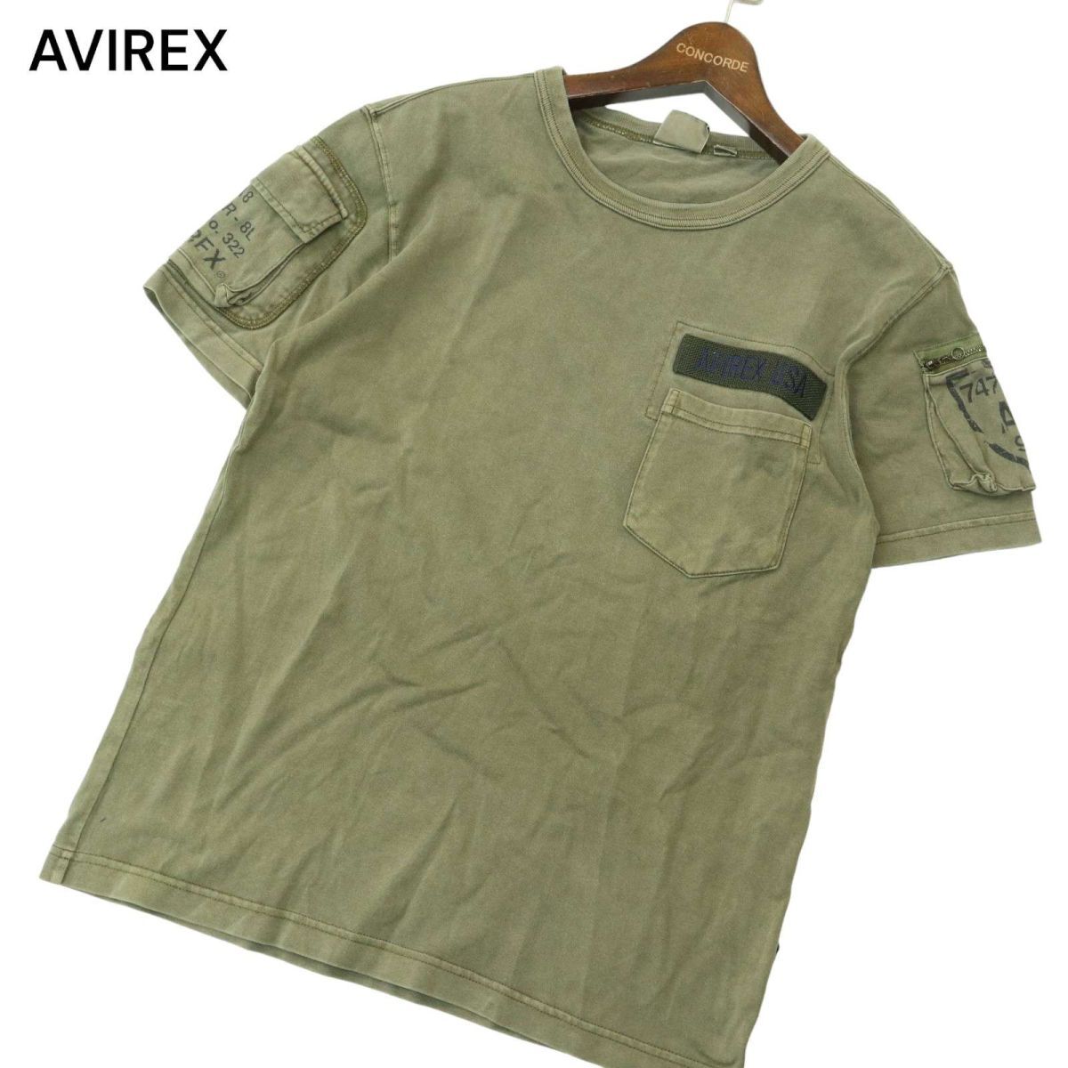 AVIREX アヴィレックス 春夏 スリーブポケット★ 半袖 ミリタリー カットソー Tシャツ Sz.M メンズ A4T04244_4#Aの画像1