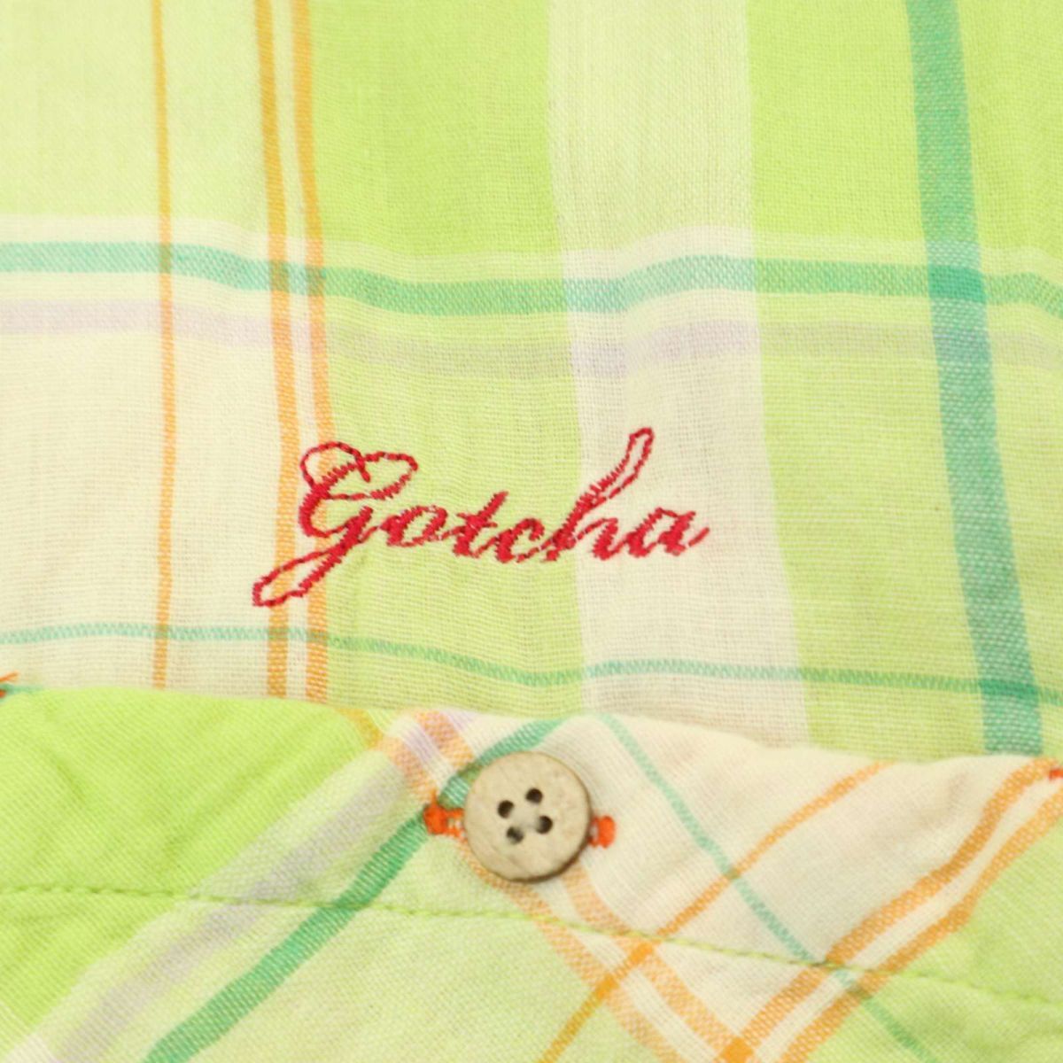 GOTCHA Gotcha весна лето Logo вышивка * длинный рукав двойной марля проверка рубашка Sz.L мужской Surf A4T04239_4#A