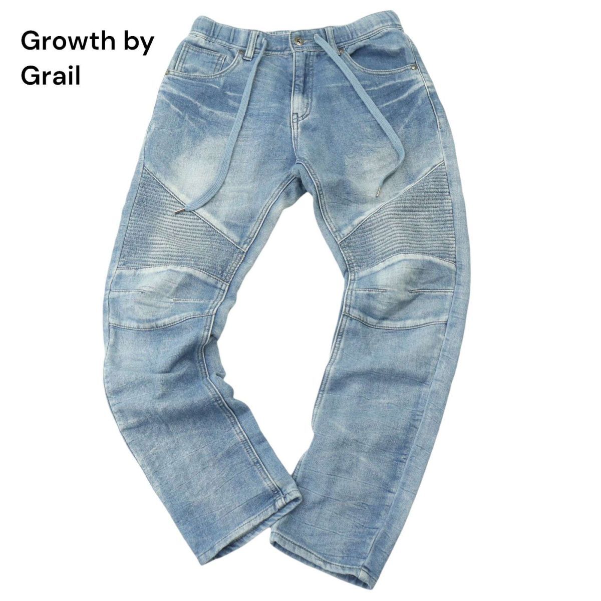 Growth by Grail グロースバイグレイル USED加工★ イージー バイカー スウェット デニム パンツ ジーンズ Sz.70　メンズ　A4B02109_4#R_画像1