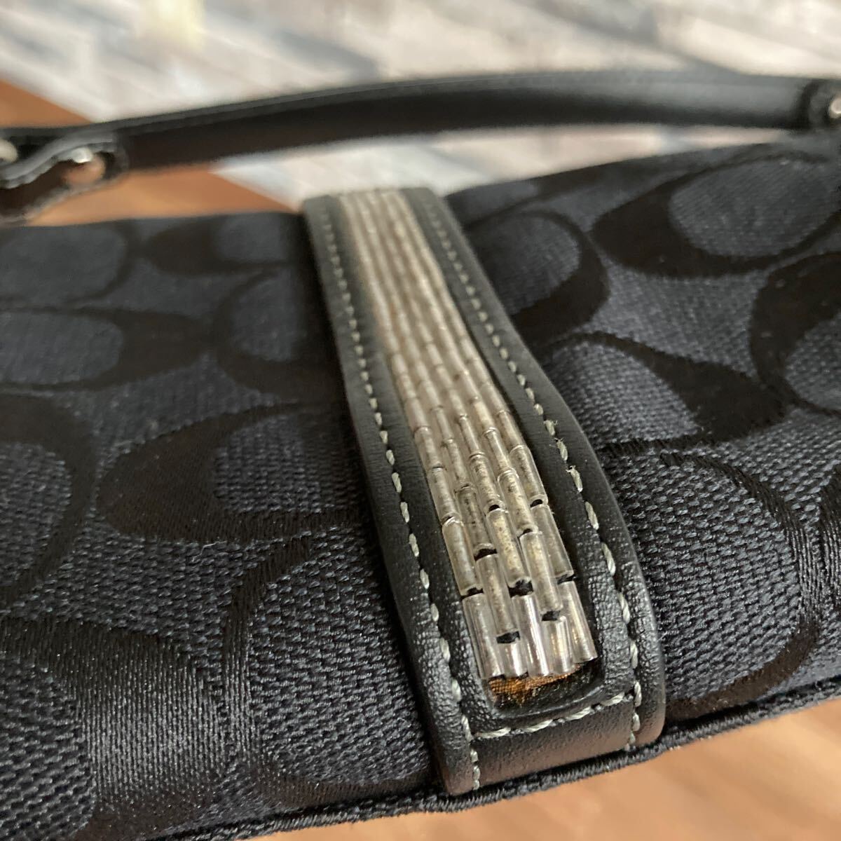 コーチ COACH ハンドバッグ ブラック ワンハンドバッグ キャンバス シグネチャー 黒 バッグ レディース ポーチ ミニ ミニマム ブランドの画像8