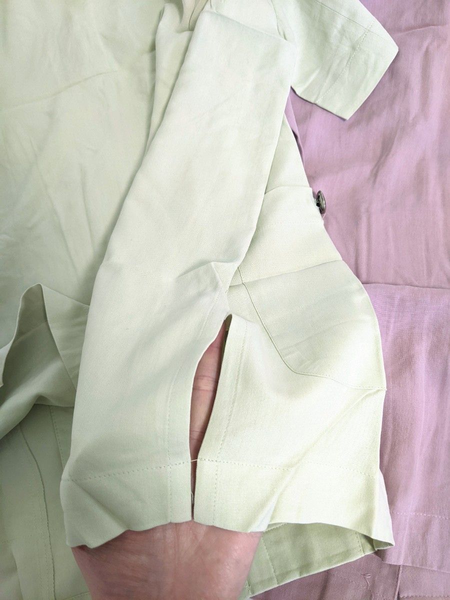 ♪春カラー♪Silk100%　ブラウス２枚セット　シルク　絹　半袖　トップス　 ジャケット 前開き　パジャマ　ルームウェア