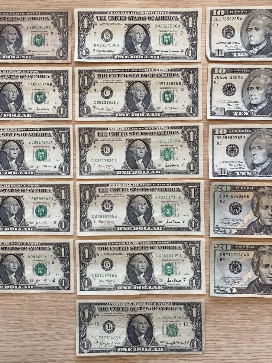 ＊509 米国紙幣 米国紙幣 1ドル 11枚 10ドル 3枚 20ドル 2枚 まとめ 現状品_画像3