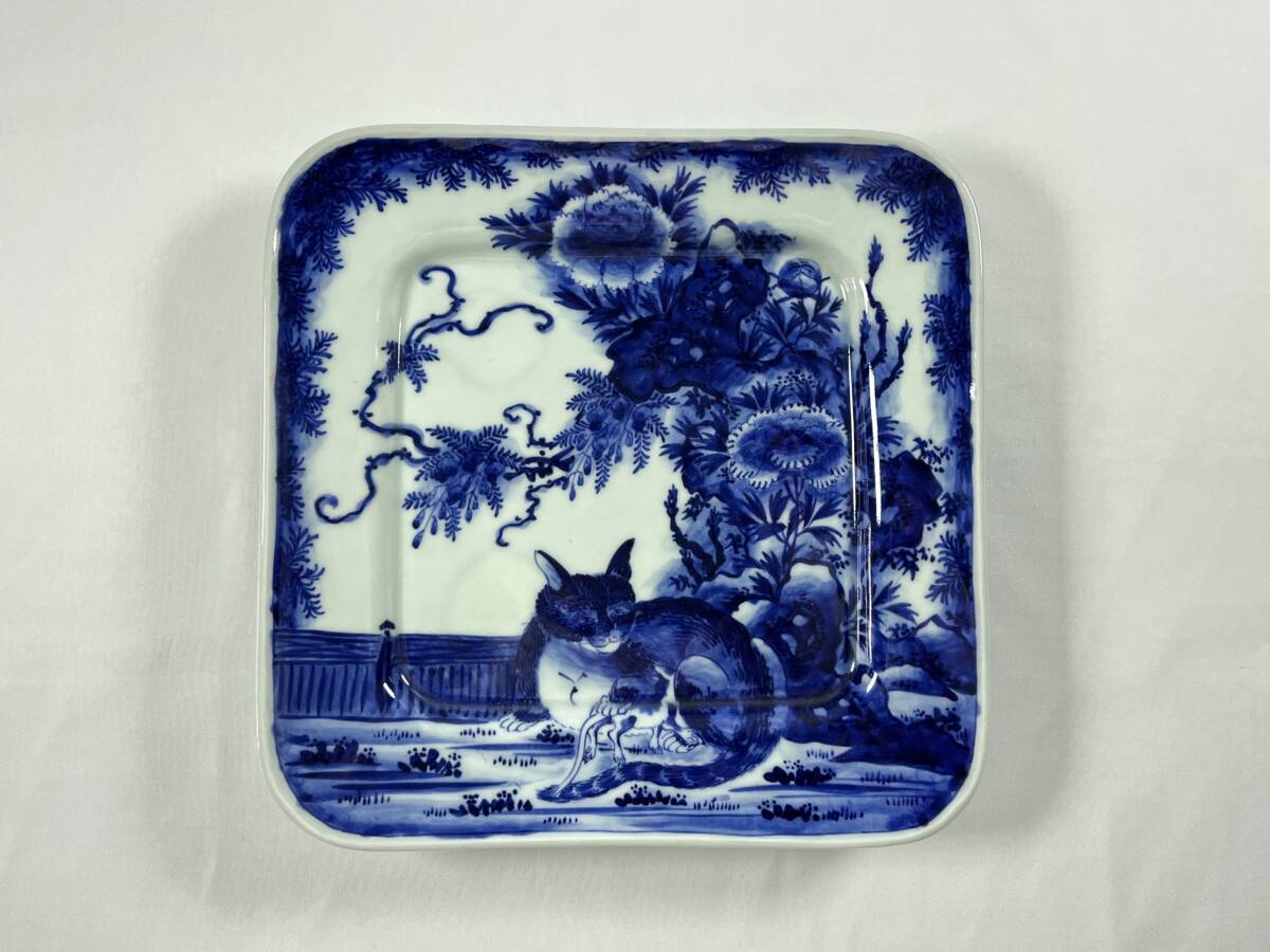 old Imari blue and white ceramics cat map angle plate diameter approximately 28cm curtain end condition good rare article map pattern 
