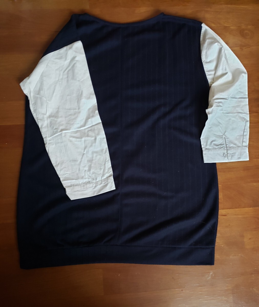 【4L】春 お洒落　切替えチュニック シャツ　長袖 紺 白 大きいサイズ レディース_画像2