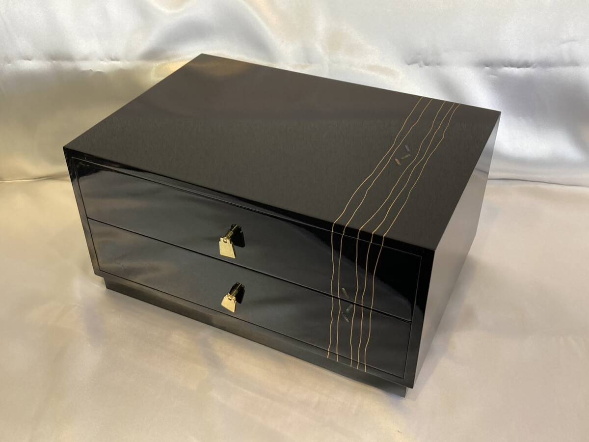  paint thing storage box 2 step drawer Japanese style wooden tree box retro black × Gold black gold color case interior 