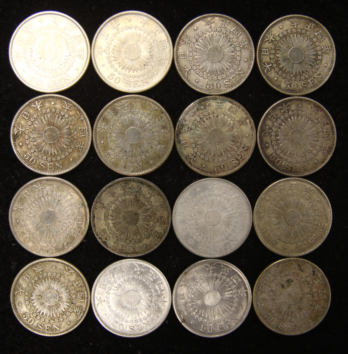 旭日50銭銀貨 大正4年 40枚 まとめて おまとめ 50銭 銀貨 古銭 コイン 硬貨の画像3