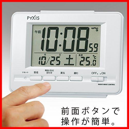 ★02:白パール_01:通常★ 白 電波 目覚まし時計 デジタル カレンダー 温度 クロック 表示 PYXIS ピクシス セイコー パール NR535H SEIKO_画像5