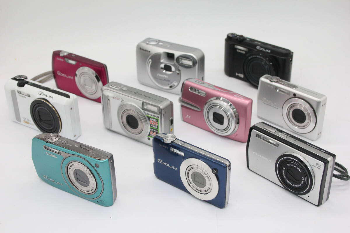 Y1013 カシオ Casio Exilim 富士フィルム Fujifilm Finepix オリンパス Olympus μ 等含む コンパクトデジタルカメラ 10個セット ジャンクの画像1