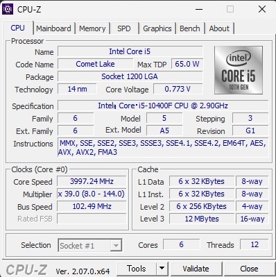 Core i5 10400F 2.9GHz 12M LGA1200 元箱ありの画像4