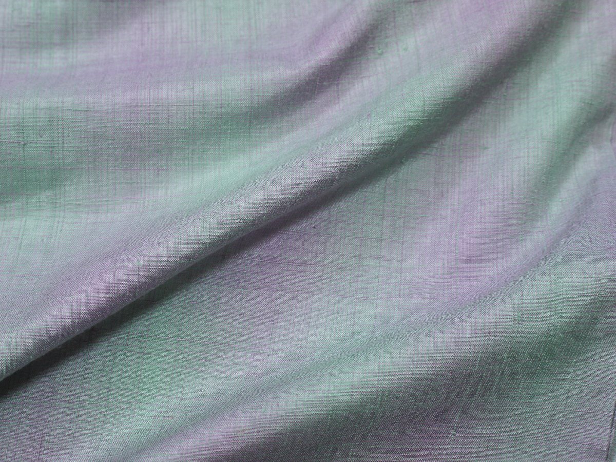 《花小袖》単衣 紬；浅紫 濃いめ錆青磁 格子暈し 織出の画像6