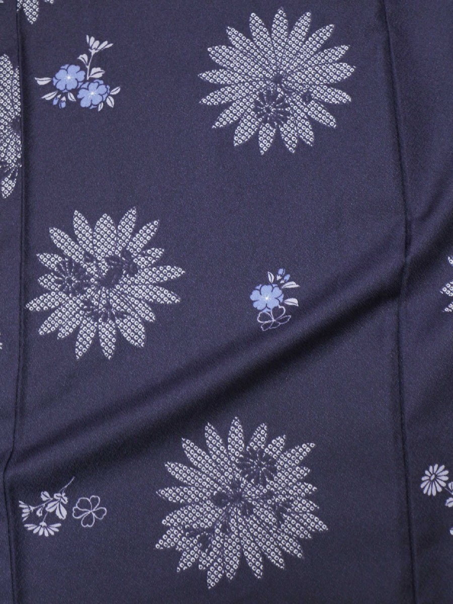 《花小袖》単衣 小紋 洗える着物【コウヤ】グレー味紫紺地 菊と桜・163㎝の画像4