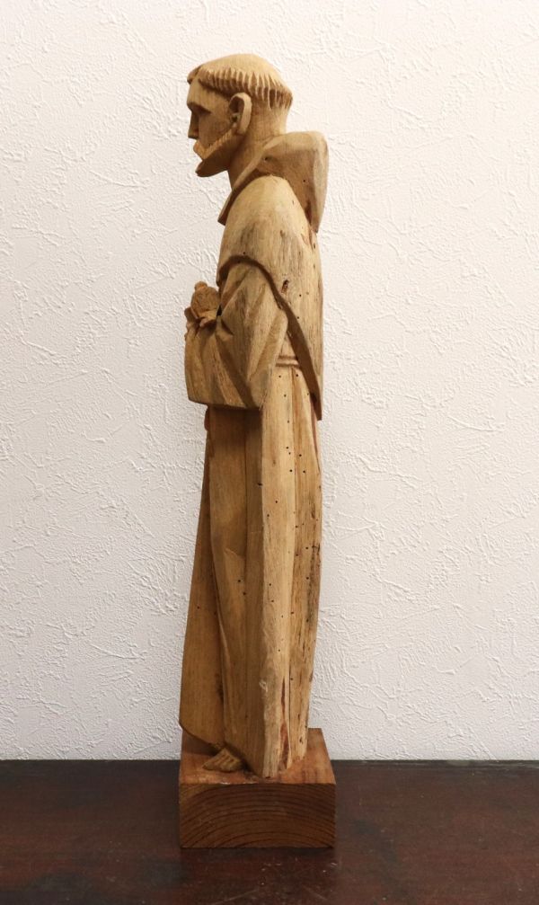 西洋アンティーク 木彫 宗教彫刻 聖フランチェスコ像 キリスト像 n506の画像6