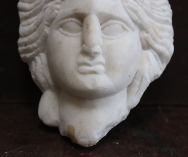 西洋アンティーク 白砡のような材質の石彫の顔 オブジェ 古代ローマ彫刻 ｎ522の画像3