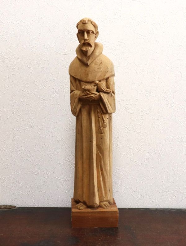 西洋アンティーク 木彫 宗教彫刻 聖フランチェスコ像 キリスト像 n506の画像1