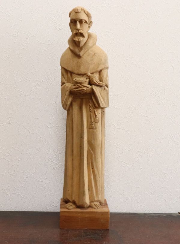 西洋アンティーク 木彫 宗教彫刻 聖フランチェスコ像 キリスト像 n506の画像9