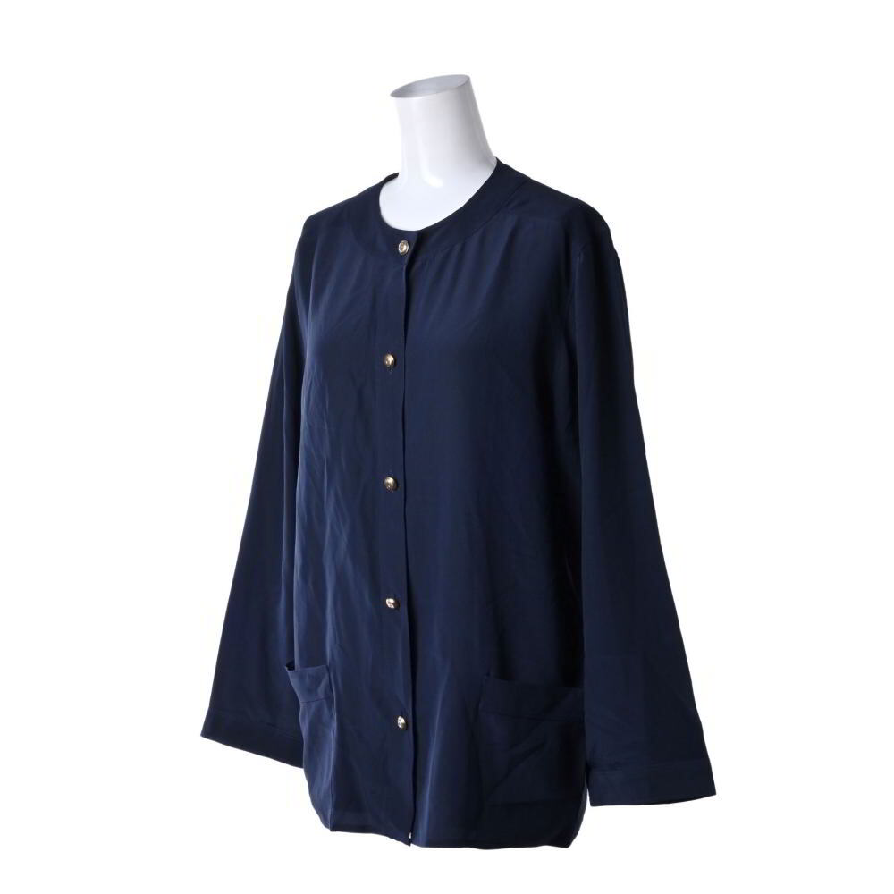 CHANEL Vintage здесь кнопка шелк рубашка блуза - темно-синий Chanel KL4BUQAK21