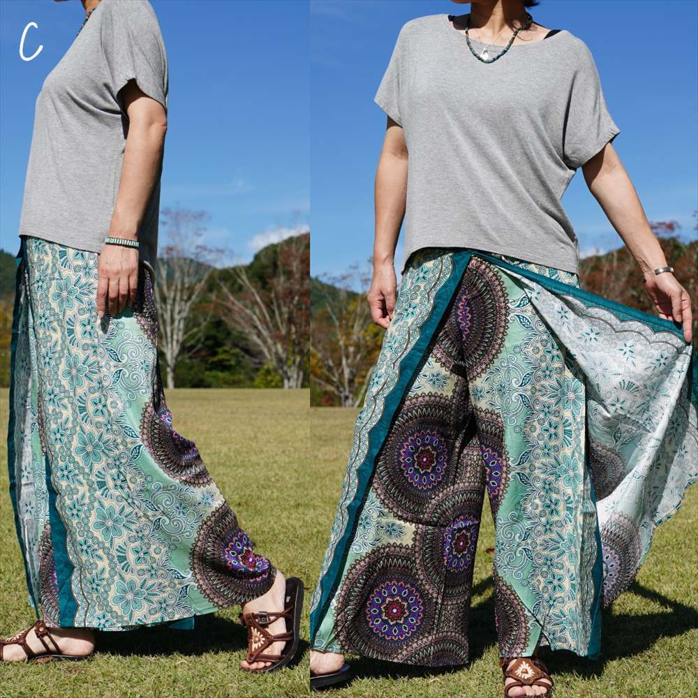 * ethnic LAP pants man dala print light color * including carriage new goods C* Asian to coil pants wide pants room wear yoga 