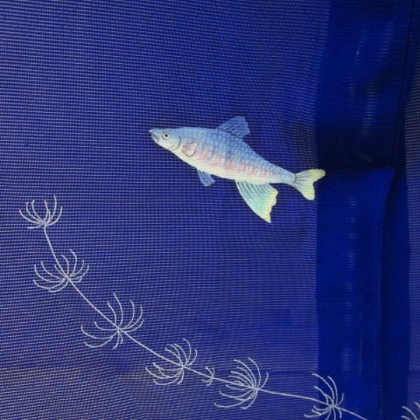 * kimono 10* 1 jpy silk tomesode . summer thing fish . none single . length 165cm.67.5cm [ including in a package possible ] ***