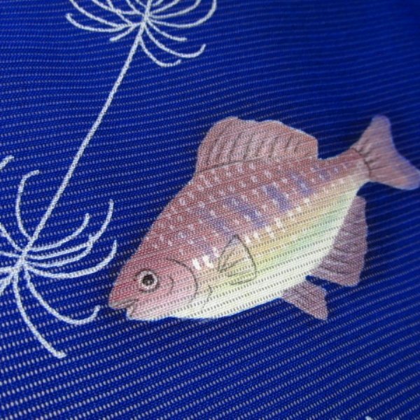 * kimono 10* 1 jpy silk tomesode . summer thing fish . none single . length 165cm.67.5cm [ including in a package possible ] ***