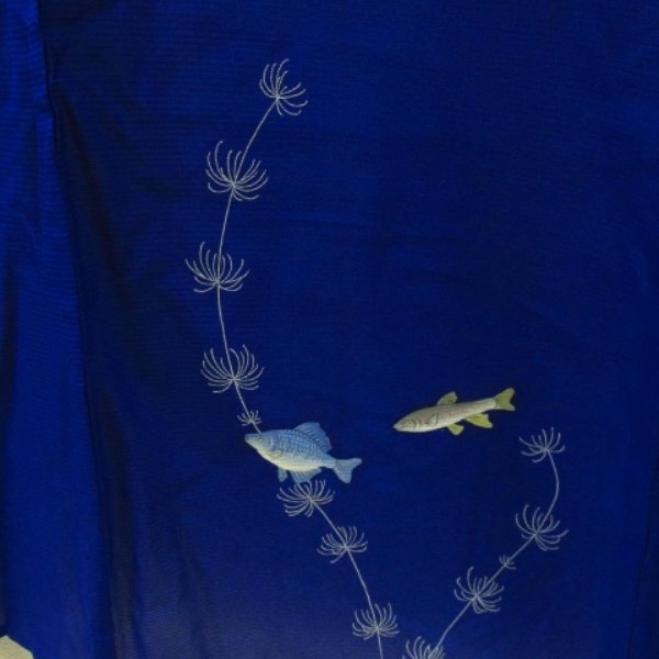 * kimono 10* 1 jpy silk tomesode . summer thing fish . none single . length 165cm.67.5cm [ including in a package possible ] ***