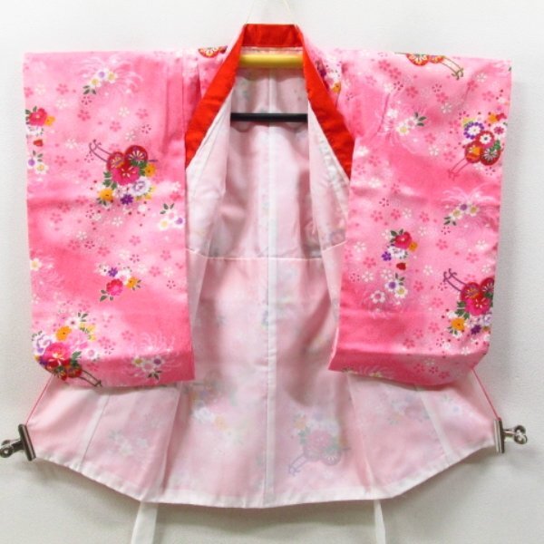 * кимоно 10* 1 иен .. ребенок кимоно для девочки "Семь, пять, три" золотая краска . ткань * нижняя рубашка * мелкие вещи комплект . длина 80cm.41cm [ включение в покупку возможно ] **