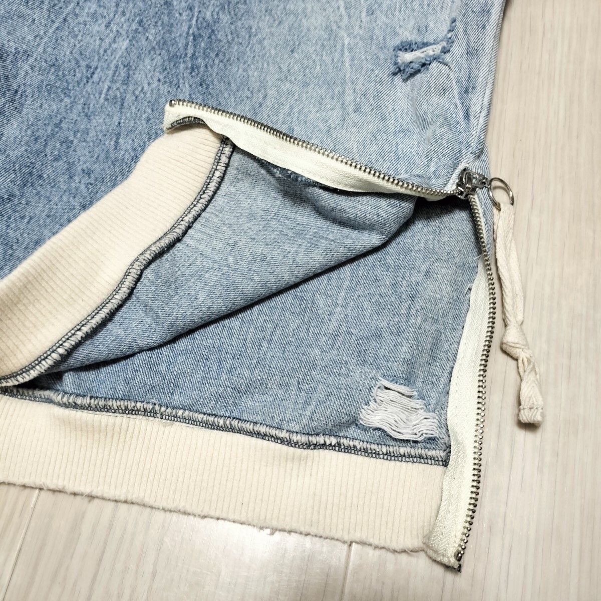 ZARA ザラ ダメージ加工/ウォッシュド加工 デニム カットソー US ZARA ザラ ダメージ加工/ウォッシュド加工 デニム カットソー US