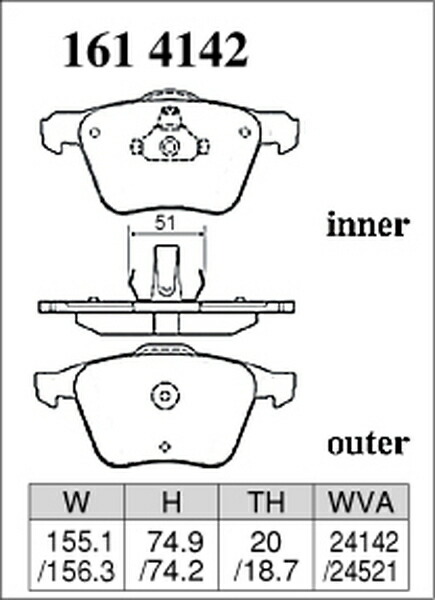 V60 FB525XC ブレーキパッド フロント左右セット ディクセル ESタイプ 1614142 DIXCEL エクストラスピード フロントのみ ブレーキパット_画像3