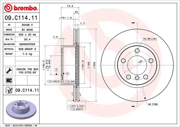 ブレンボ ブレーキディスク フロント左右セット 4シリーズ F32(クーペ) 4N20 09.C114.11 brembo BRAKE DISC ブレーキローター_画像2