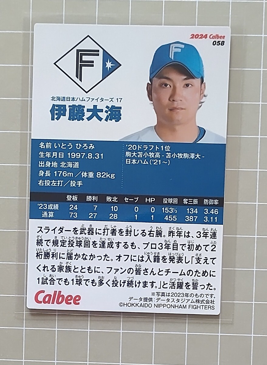 カルビー 2024プロ野球チップス第1弾 058 伊藤大海(日本ハム) 176m エラーカード の画像2