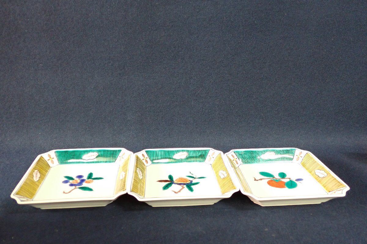 *0413111 Kutani Kutani .. 4 person тарелка цветная роспись три покупатель вместе коробка *