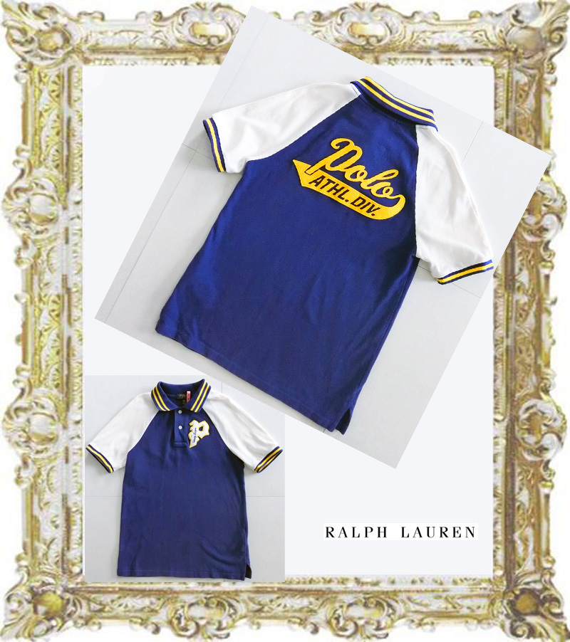 送料無料◆即決美品◆定価16500円 ポロ ラルフローレン ロイヤルブルー 後ろ中央にPoloロゴアップリケ半袖ポロシャツ BOY’S L(14-16)160㎝