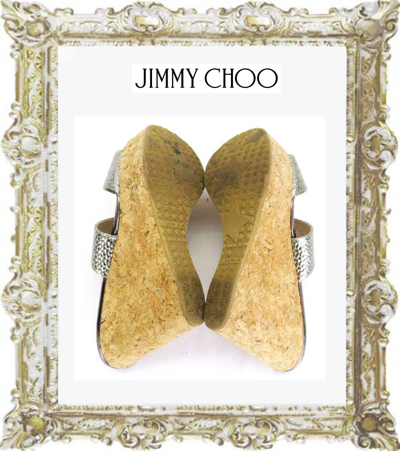 定価72,000円★即決★美品★JIMMY CHOO ジミーチュウ シルバーグレー コルクヒール ウエッジソール サンダル 38_画像2