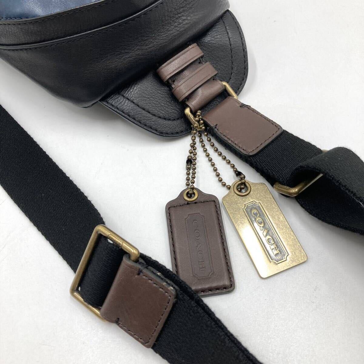 1円〜【極美品 入手困難品】COACH コーチ ボディバッグ ショルダーバッグ レザー 本革 斜め掛け ネイビー 紺 ブラック 黒 メンズビジネスの画像8