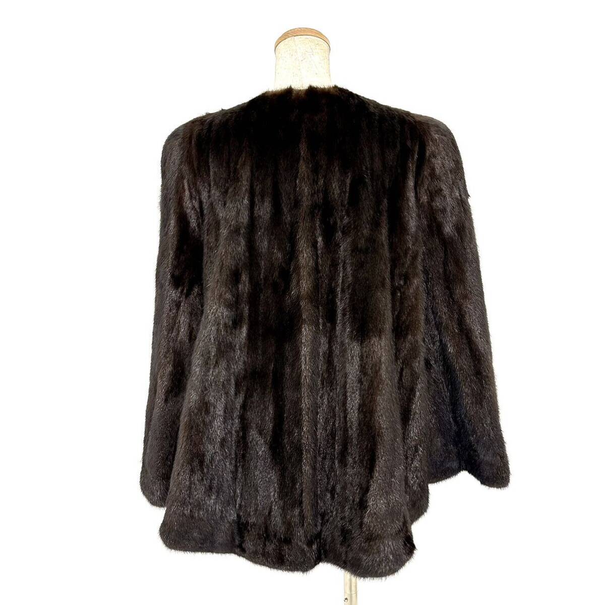【貂商】h2801 ブラックミンク ハーフコート デザインコート セミロング ミンクコート 貂皮 mink身丈 約70cmの画像3
