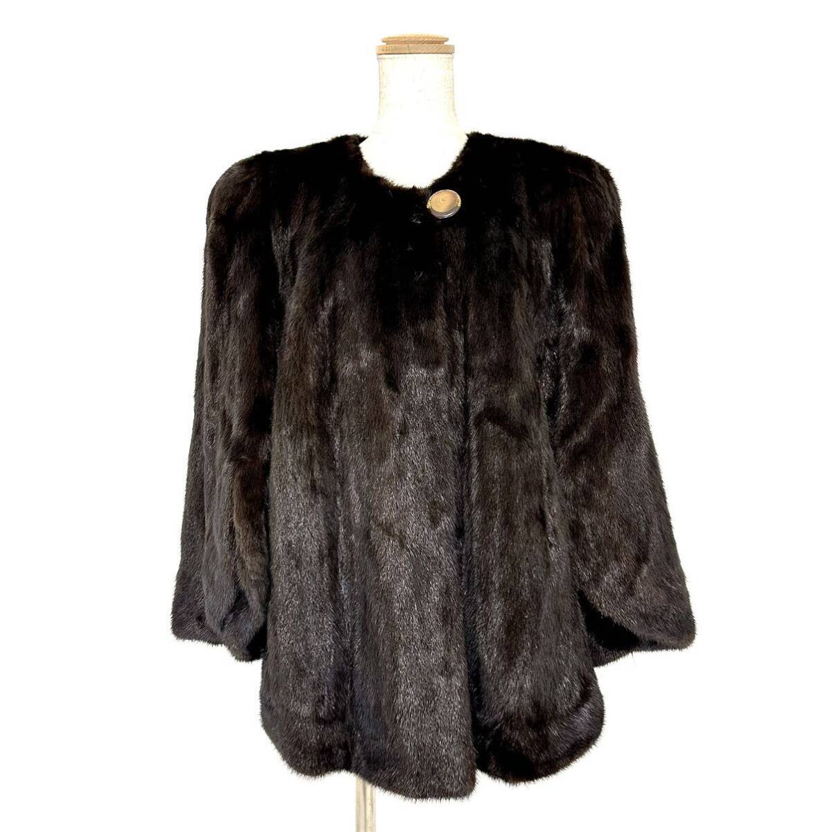 【貂商】h2801 ブラックミンク ハーフコート デザインコート セミロング ミンクコート 貂皮 mink身丈 約70cmの画像5