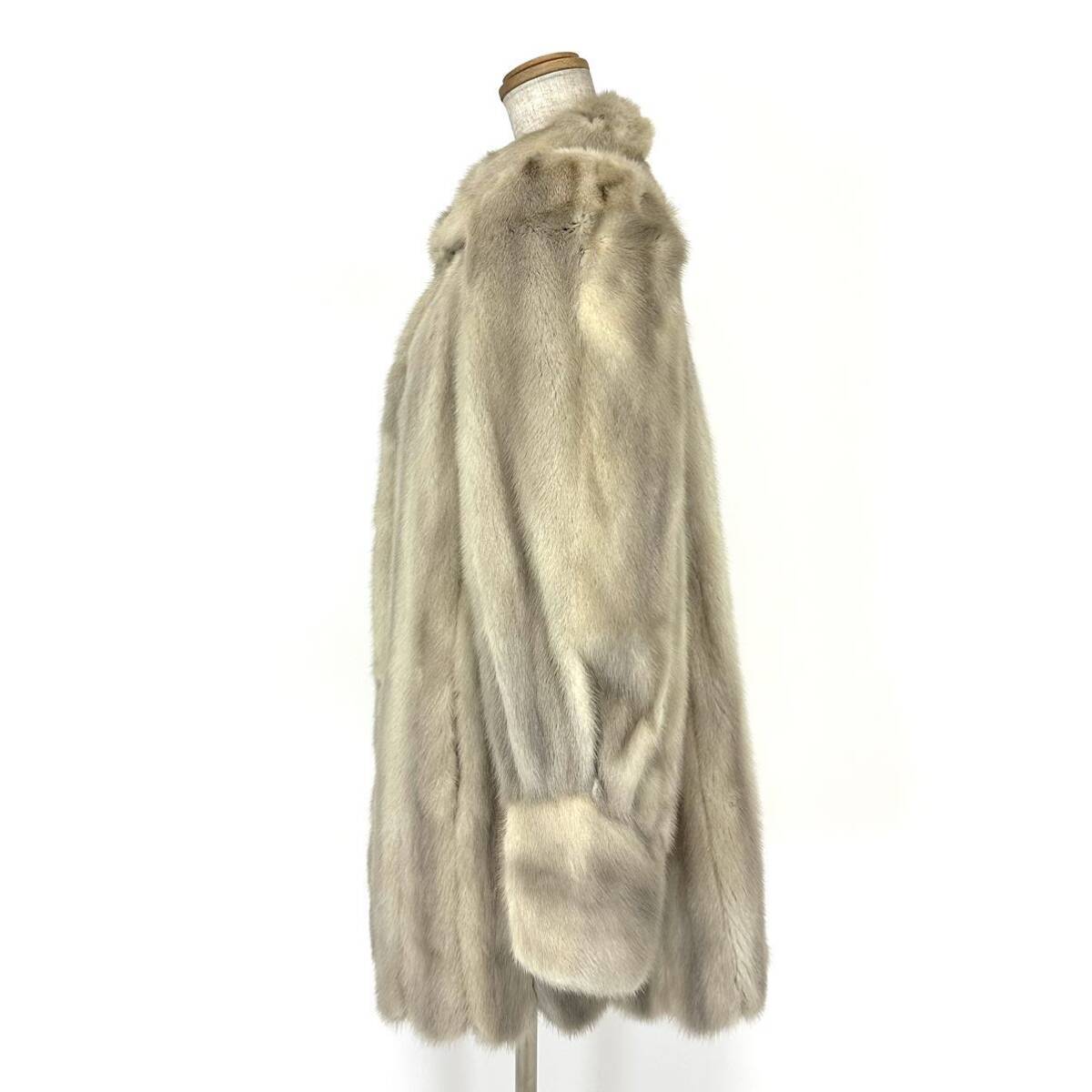 【貂商】h2811 EMBA サファイアミンク ハーフコート デザインコート セミロング ミンクコート 貂皮 mink身丈 約80cmの画像2