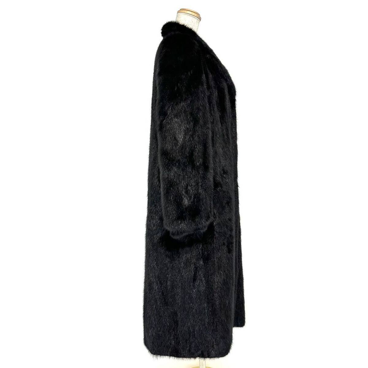 【貂商】h2814 ブラックミンク ハーフコート セミロング ロングコート ミンクコート 貂皮 mink身丈 約115cmの画像4