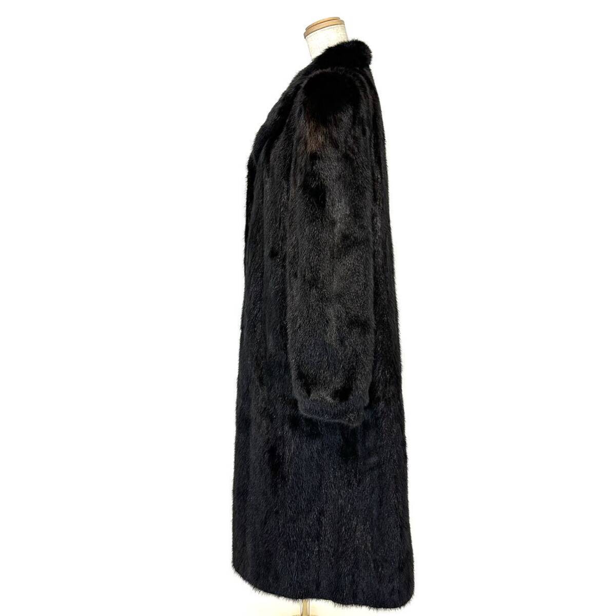 【貂商】h2814 ブラックミンク ハーフコート セミロング ロングコート ミンクコート 貂皮 mink身丈 約115cmの画像2