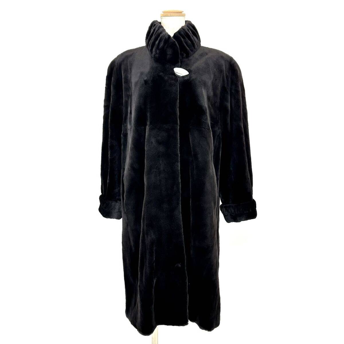 【貂商】h2820 SAGA MINK シェアードミンク ハーフコート デザインコート セミロング ロングコート ミンクコート 貂皮 mink身丈 約100cmの画像5