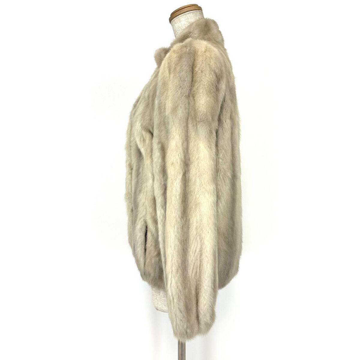 【貂商】h2833 サファイアミンク ハーフコート セミロング ミンクコート 貂皮 mink身丈 約60cmの画像2