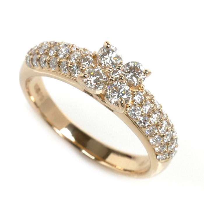 全ての ダイヤモンド0.70ct リング・指輪 フラワーモチーフ ピンクゴールド K18PG ポンテヴェキオ Vecchio Ponte 10号 美品 中古 レディース 3.9g ポンテヴェキオ