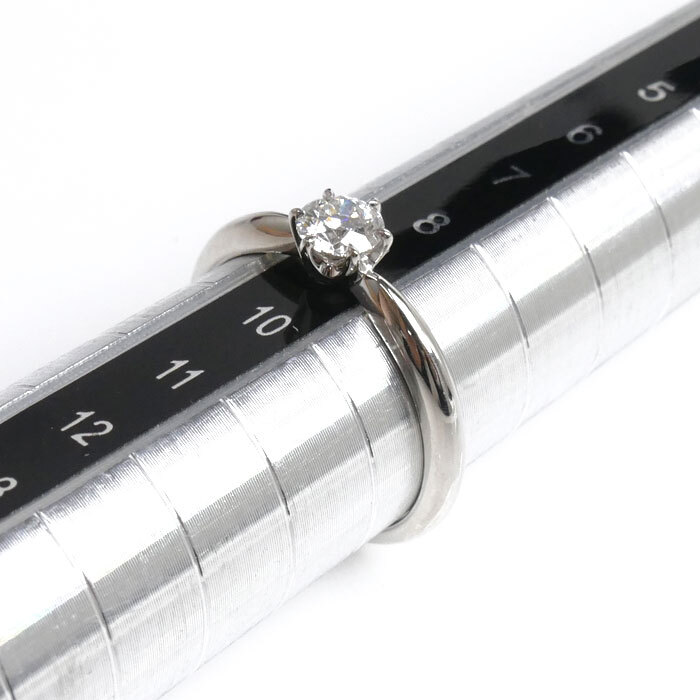 MIKIMOTO Mikimoto Pt950 платина один шарик кольцо с бриллиантом * кольцо бриллиант 0.31ct 9 номер 3.4g женский б/у прекрасный товар 