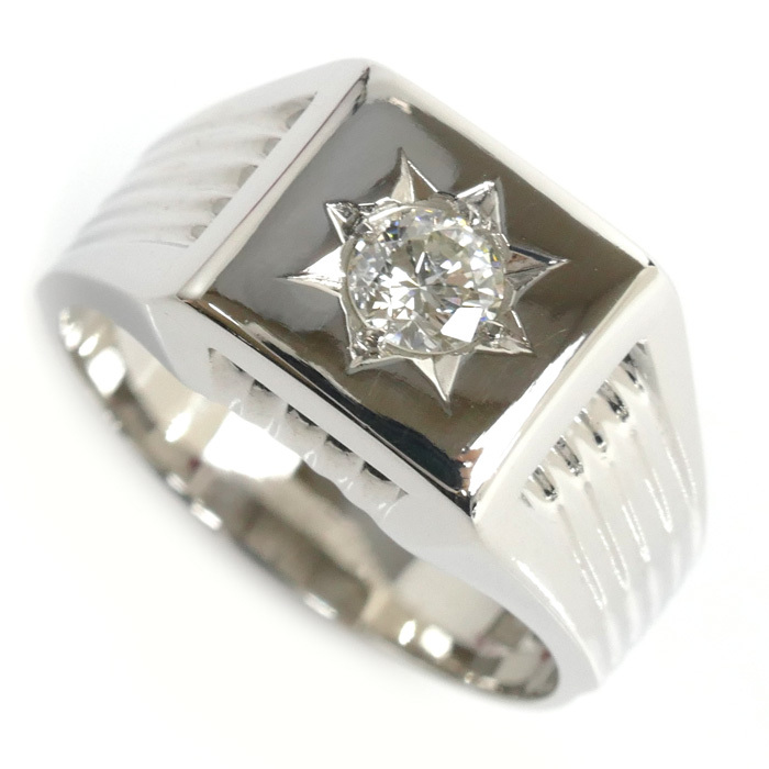 Pt900 платина печатка кольцо * кольцо бриллиант 0.34ct 19.5 номер 15.5g мужской б/у прекрасный товар 